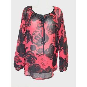 KUT from the Kloth sz M Red Black Floral sheer goth emo evening blouse